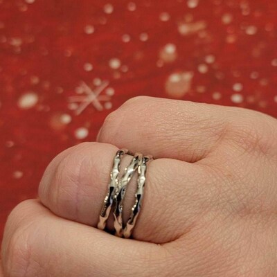 Woven Textured Ring, Intertwined Bands, Sterling Silver Hammered Ring ...