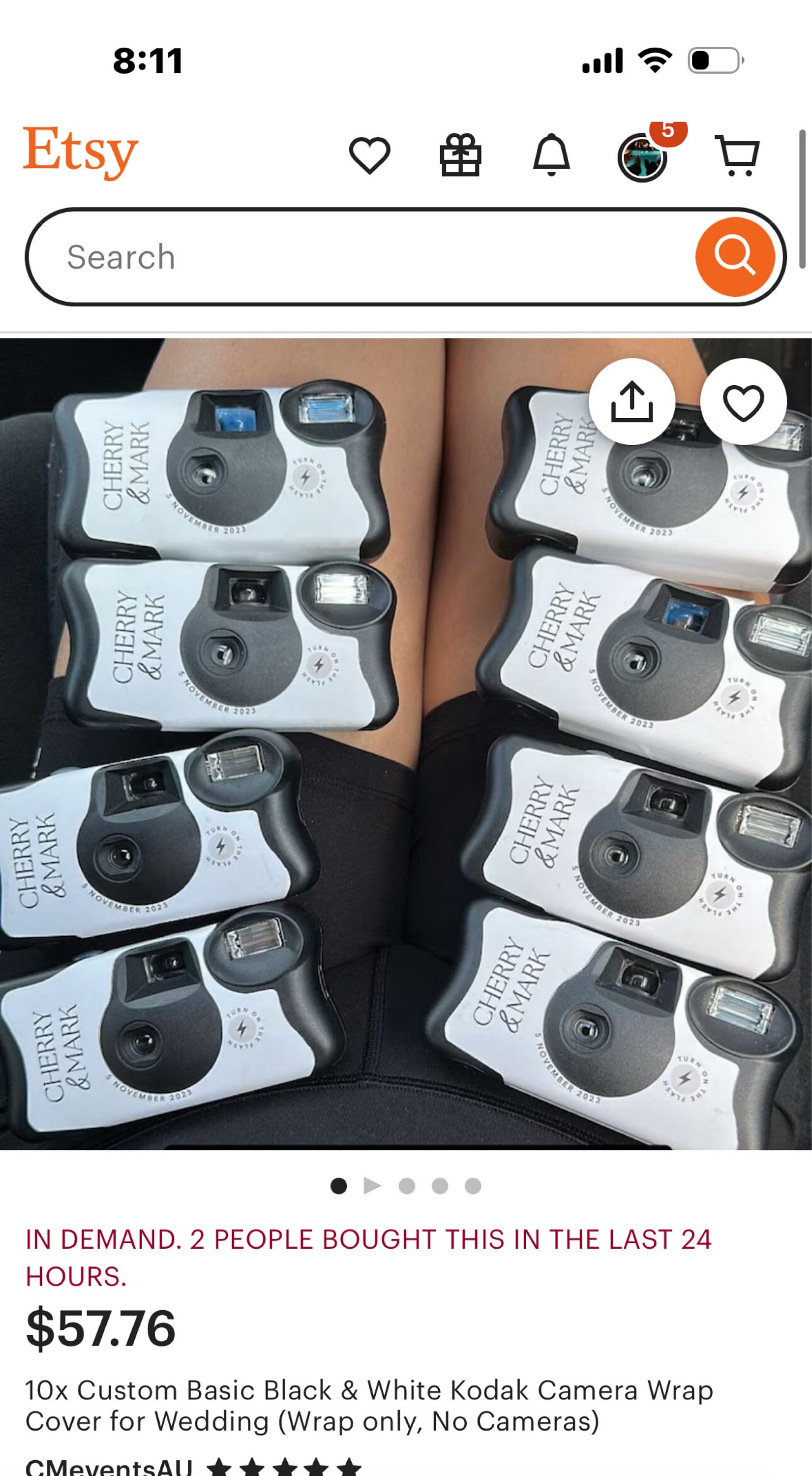 10x Custom Basic Black & White Kodak Camera Wrap Cover for Wedding (Wrap only, No Cameras)