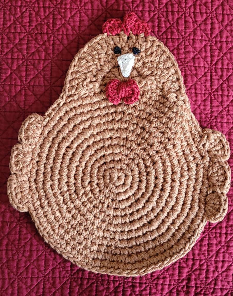 Crochet Chicken Potholders, Trivets, Handmade, 100% cotton yarn, double-layered