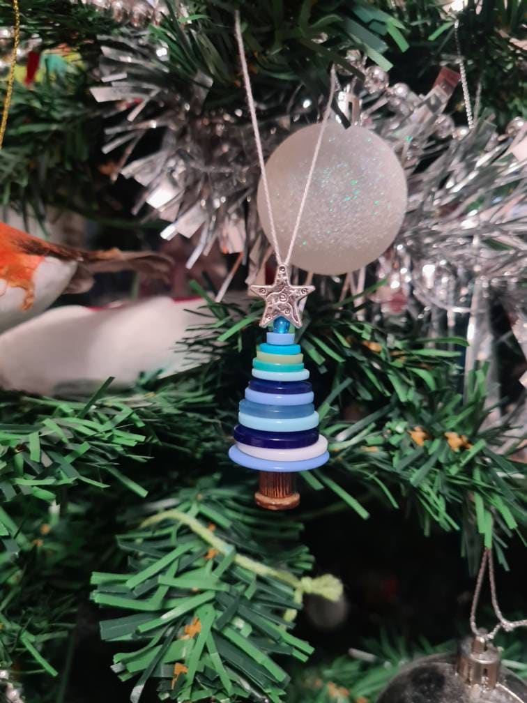 Button Christmas Tree Decoration, Make Your Own Kit or Ready Made, Christmas Ornaments, Stocking Stuffer, Mini Christmas Tree, Xmas Activity