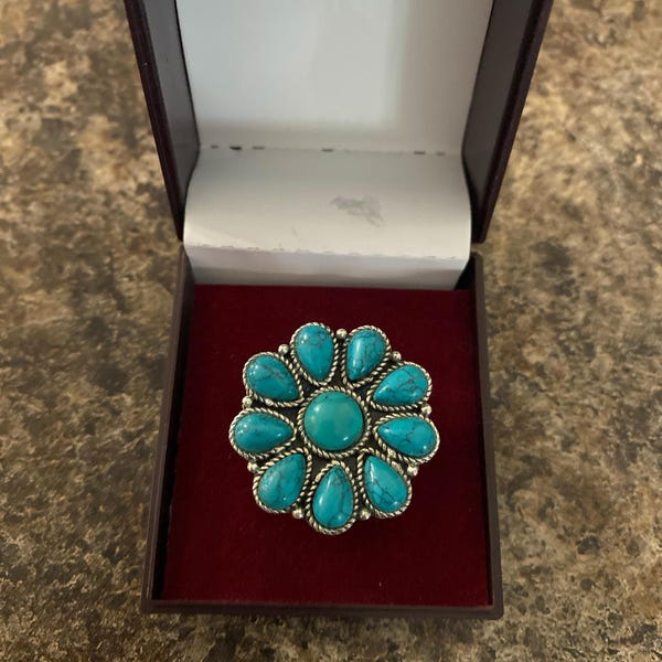 Oxidized Flower Ring with Turquoise main image 0