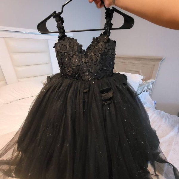 Black Off-Shoulder Puffy Ball Gown Lace Dress for Girls