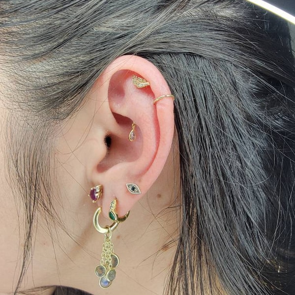 Dainty Emerald CZ Pear F136 Titanium 16G 18g Push Pin Flat Back ...