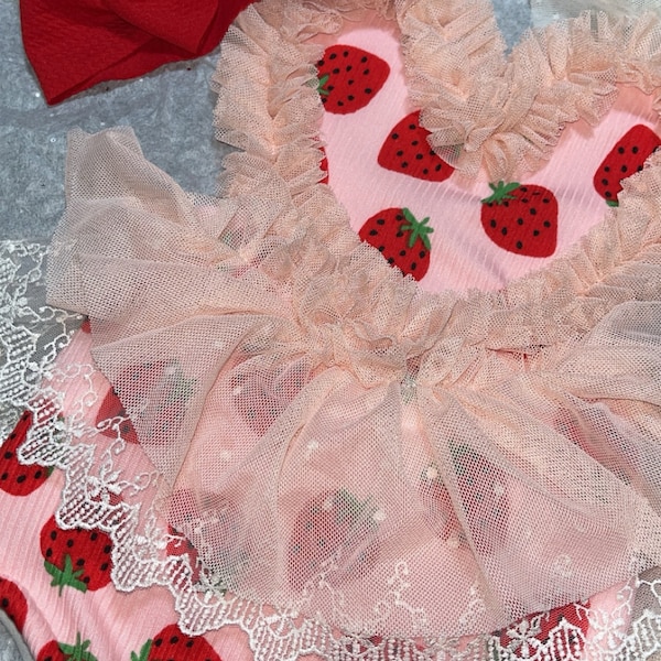 Cotton Stretch Zipper Footed Romper, Strawberry main image 0