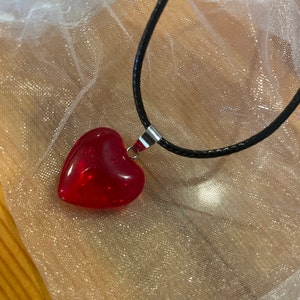 Red Glass Heart Necklace Black Cord Necklace Handmade Necklace Y2k ...