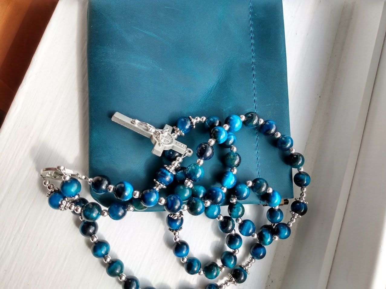 Personalized leather rosary pouch, Squeeze Frame Pocket Case, 1st Communion, Confirmation Gift, Leather Coin Purse, gift for mom