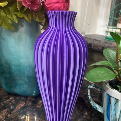 Tall Purple Vase Rippled Flower Vase Home Decor Wedding Special Events ...