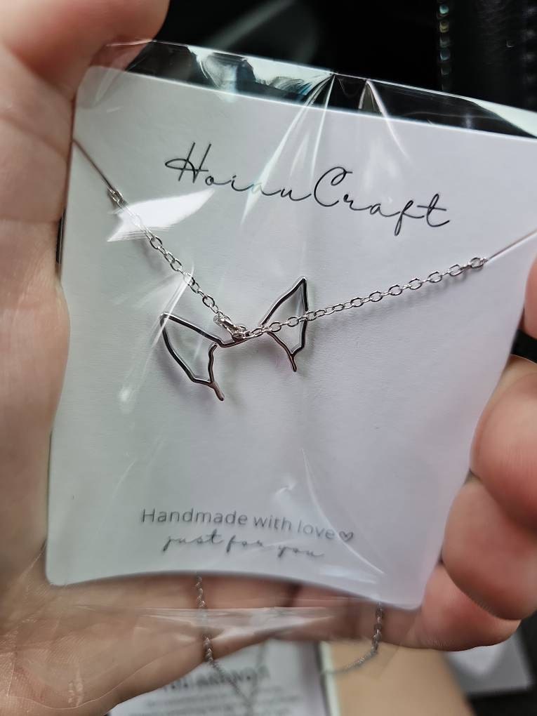 Custom Dog Ears Outline Necklace - Personalized Pet Jewelry - Animal Silhouette Pendant- Unique Dog Lover Gift - Memorial Pet Portrait Gift