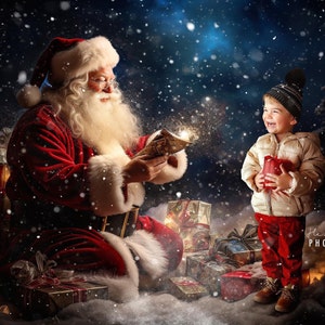 Santa Christmas Digital Background. Snowy Christmas Digital ...
