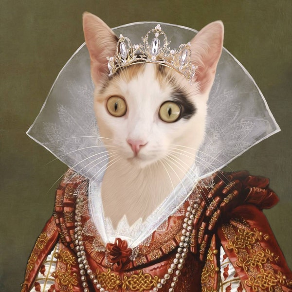 Custom Renaissance Pet Portrait, Royal Cat Portrait Painting on Canvas ...