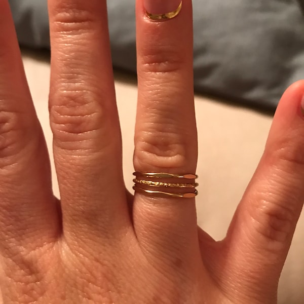 14k GOLD Fill Stacking Rings. Set of THREE Skinny Textured Boho Gold ...