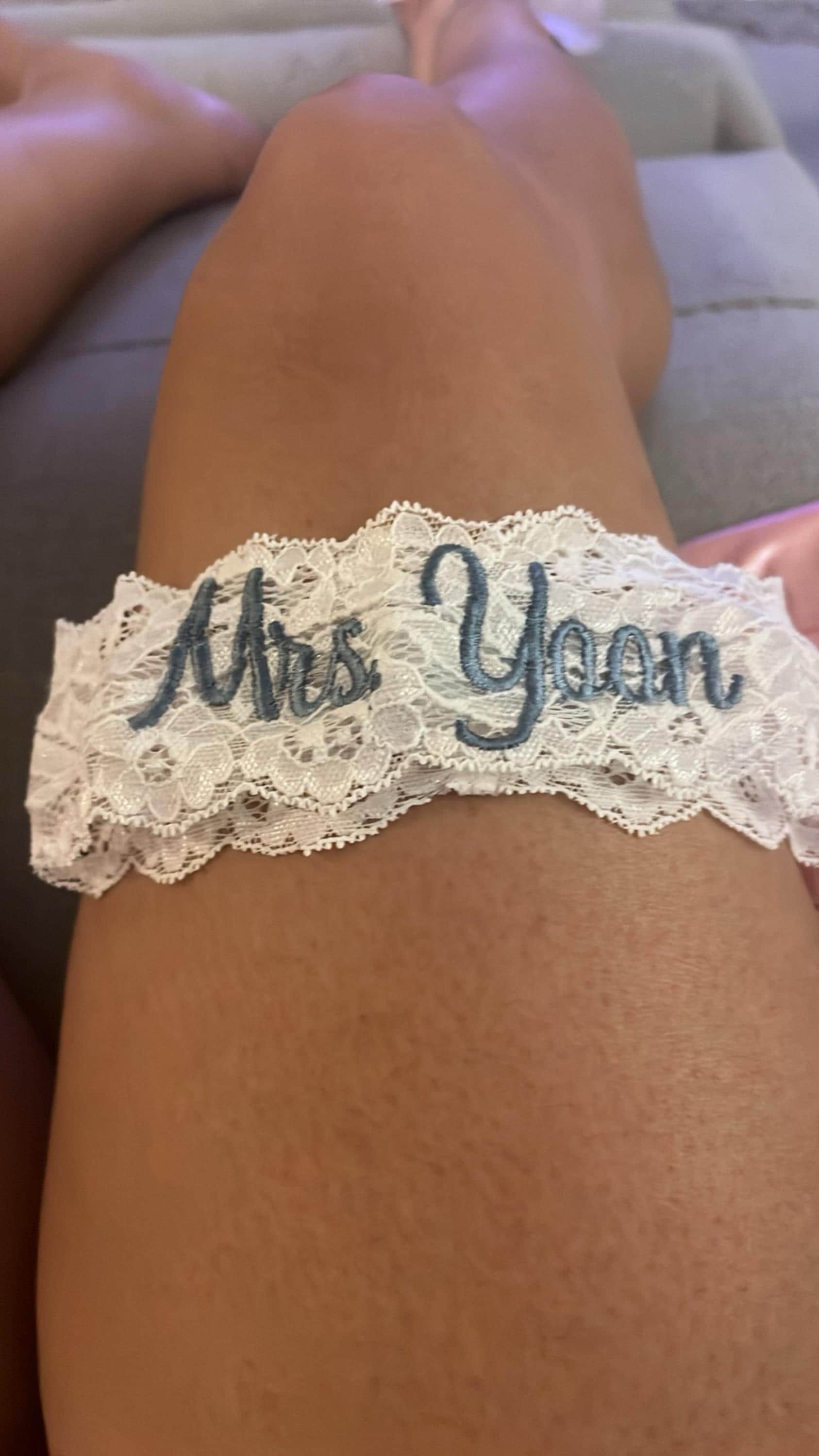 Dusty Blue Wedding Garter for Brides Personalized Non Slip Lace