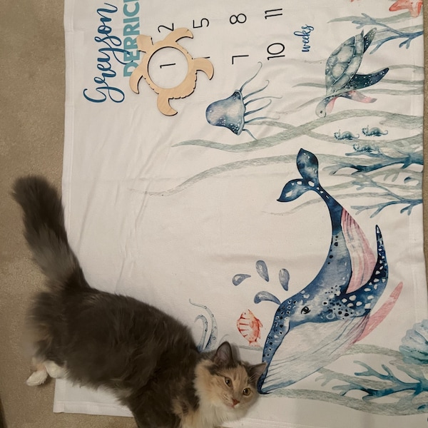 Under the Sea Baby Milestone Blanket, Whale Baby Blanket, Ocean Nursery ...
