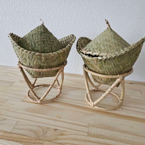 Lao Rice Boxes Lao/thai Mini Bamboo Rice Baskets. Perfect for Serving Single Servings ...