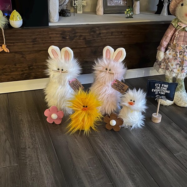 Frazzled BUNNY Standing Faux Fur Spring Decor I’m Fine It’s Fine Gift ...