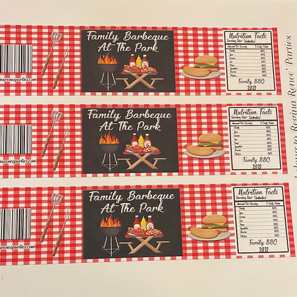 BBQ Theme Water Labels | Barbeque Water Labels | Picnic | Family ...