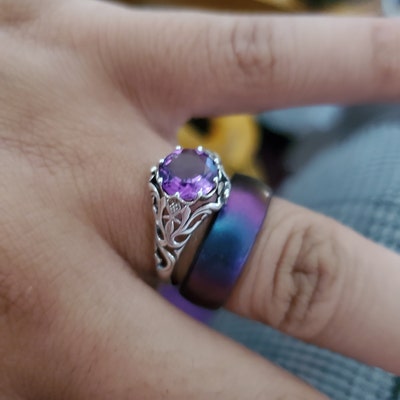 Sterling Silver Amethyst Statement Ring - 1.8 Carat Natural Purple Gem, Filigree Vintage Design