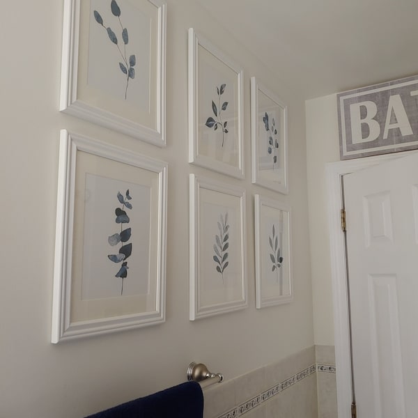 Set of 6 Indigo Blue Botanical, Home Plant Drawings Wall Art Set, Navy ...