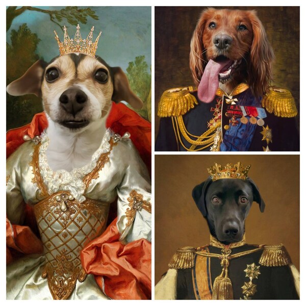 Custom Royal Pet Portrait, Custom Dog Portrait From Photo, Regal Pet ...