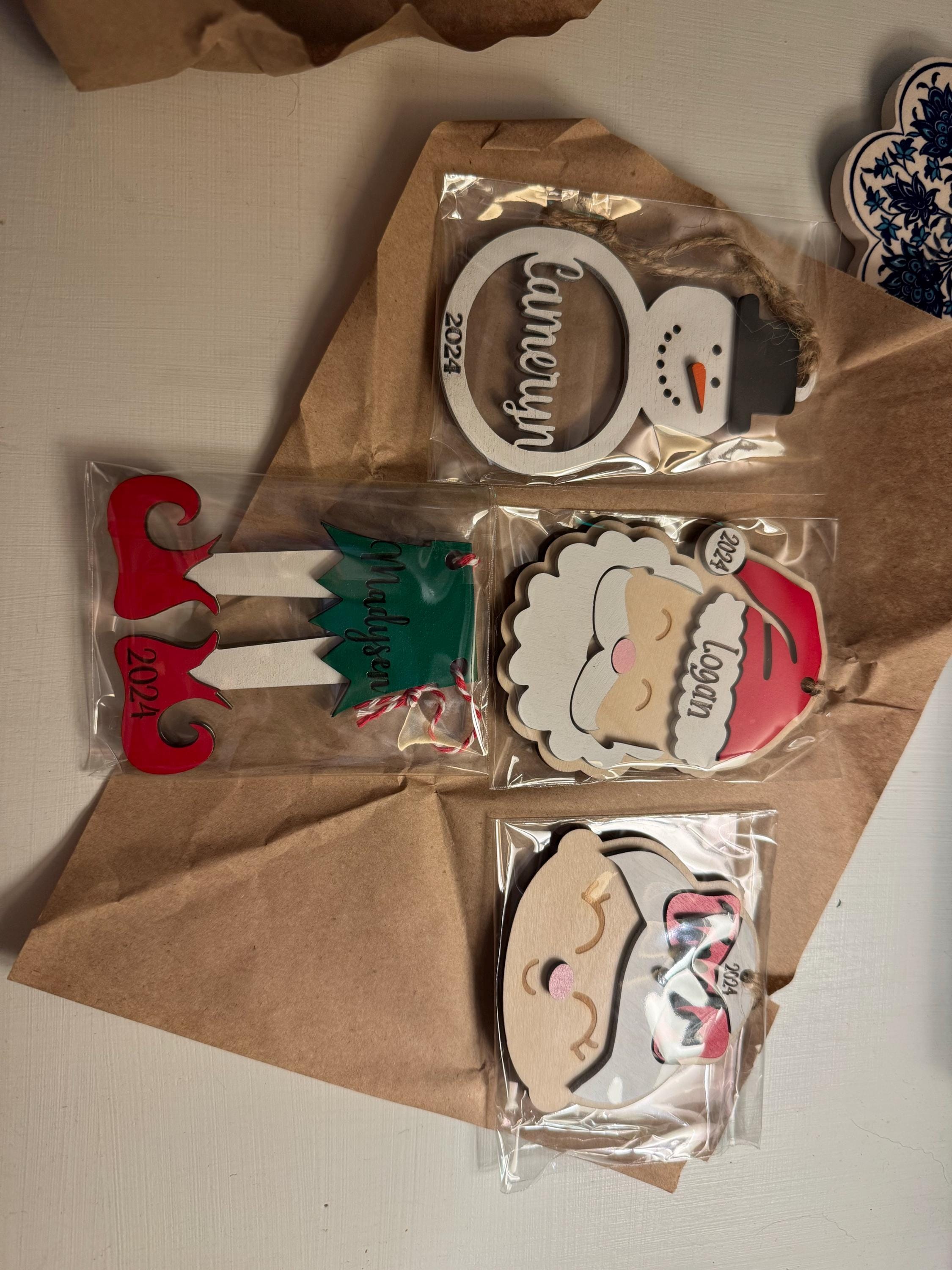 Personalized Santa Christmas Ornament: Laser Cut Wood Holiday Bauble