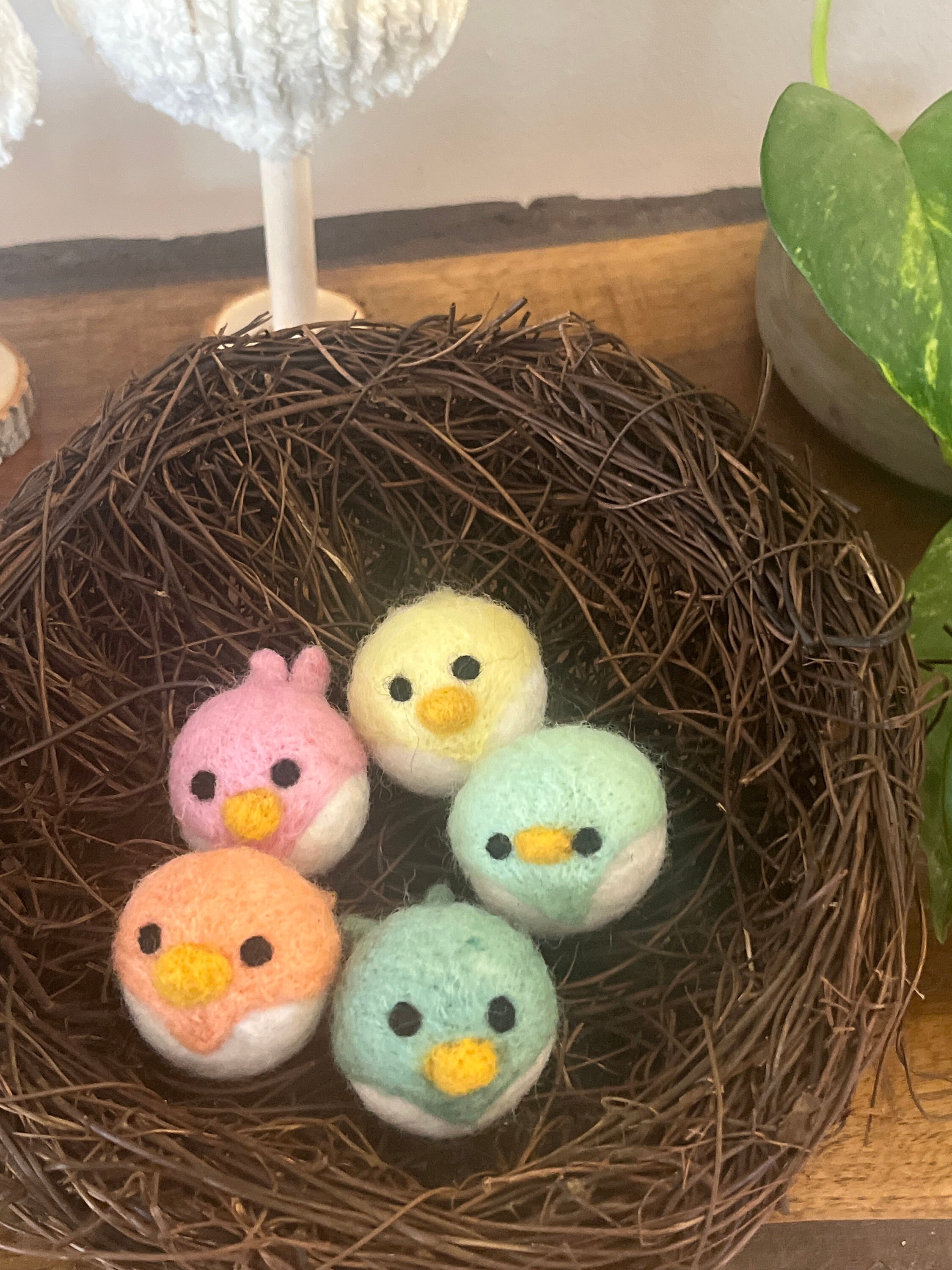 Spring Bird Chick Felt Shapes- Set of 5- 1.5x2&quot;- NEST NOT INCLUDED- Pastel Colors- Easter Bowl Filler, Home Decor Tiered Tray, Shelf Sitter