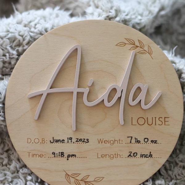 Wooden Baby Name Announcement Sign, Baltic Birch Photo Prop - Etsy