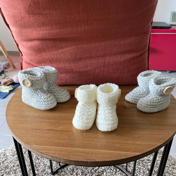 Chaussons Bébé Laine Mérinos Fait Main - Made In France - Pointure Nouveau-né - Vichy Bleu & Blanc - Neuf