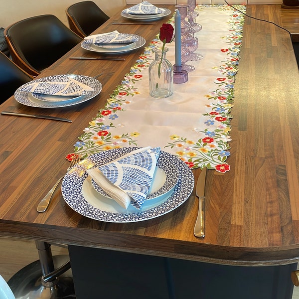 White or Ivory Embroidered Tablecloth Supper Cloth Embroidery Kitchen ...