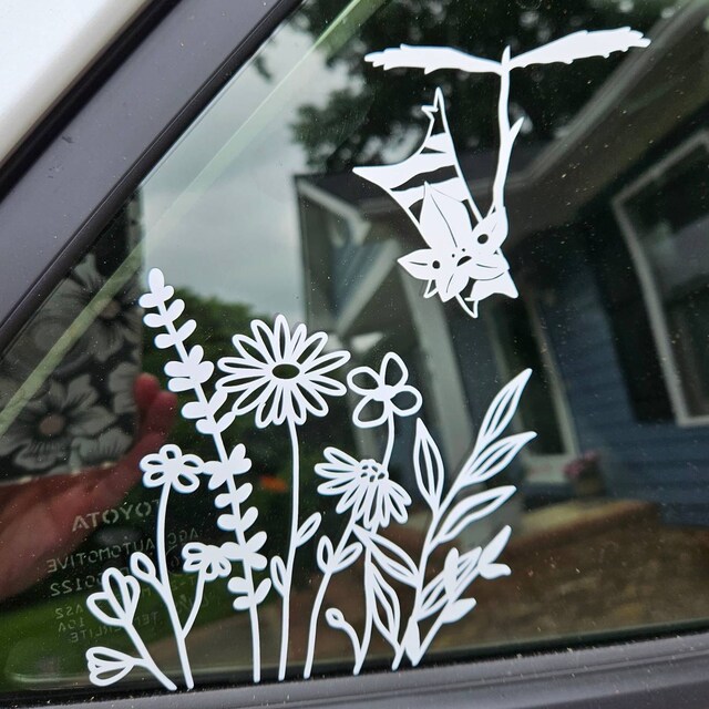  Wildflowers Car Decal, Wildflower Boho Car Decal, Plant Lover  Gift Idea, Botanical Leaf Sticker, Bumper Stickers, Car Sticker, Decor  Sticker, Waterproof, Car Window Decals, (7 wide, White) : Handmade Products