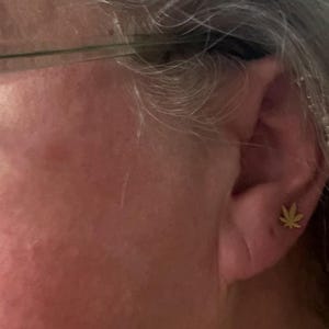 Customer photo, Marijuana Leaf Stud Earrings