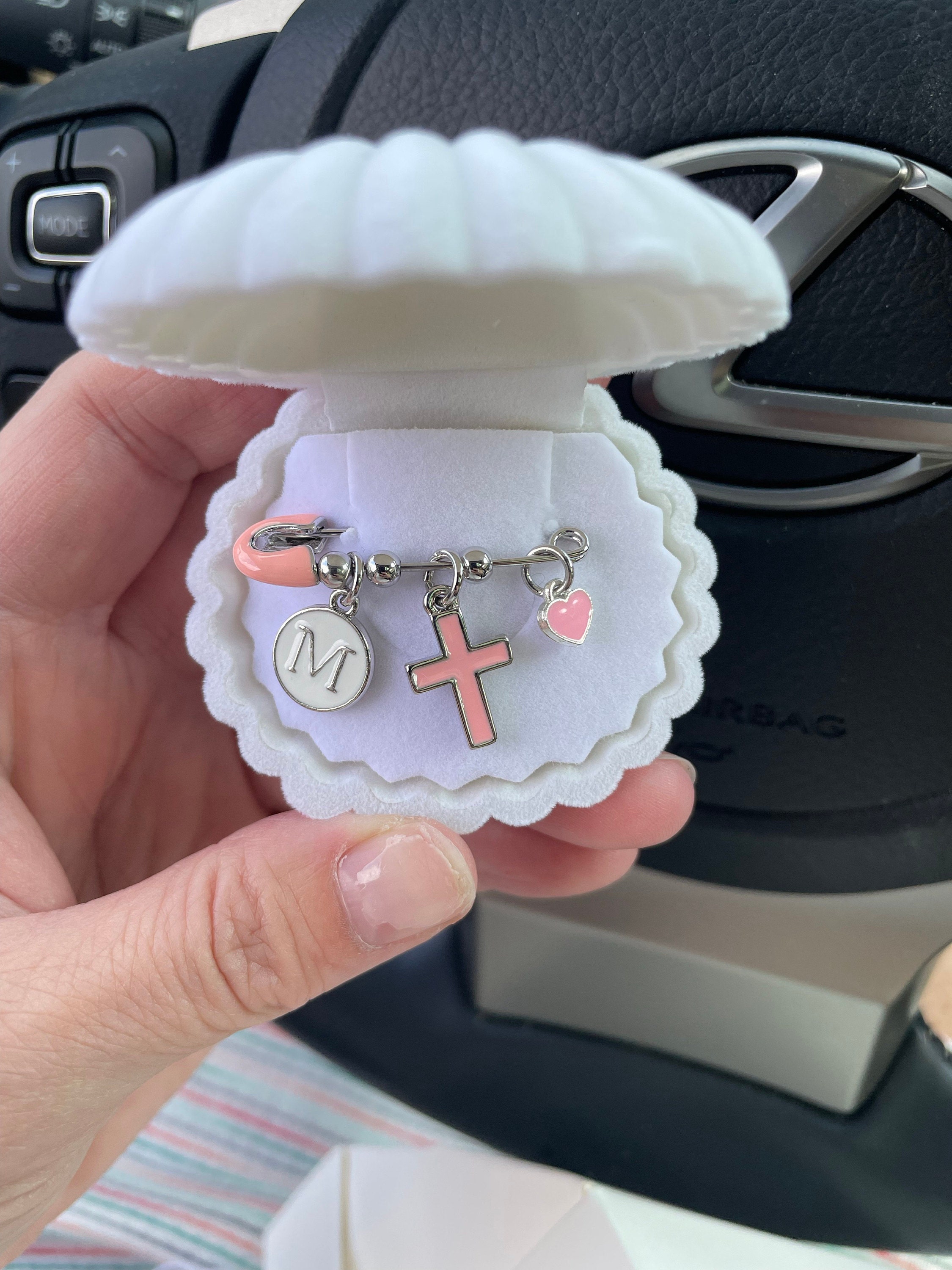 Personalized Baby Pin | Silver Baby Brooch | Baptism Pin | Stroller Pin | Baby Shower | Keepsake Baby Pin | Bridal Pin | Shell Gift Box