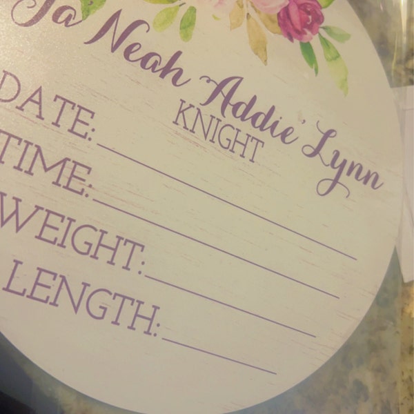 Purple Floral Birth Stats Round Wood Baby Name Sign Wooden Personalized ...