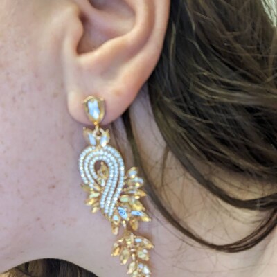 Silver Plated Rhinestone Teardrop Necklace & Earring Set For Wedding & Party - Sparkling Crystal