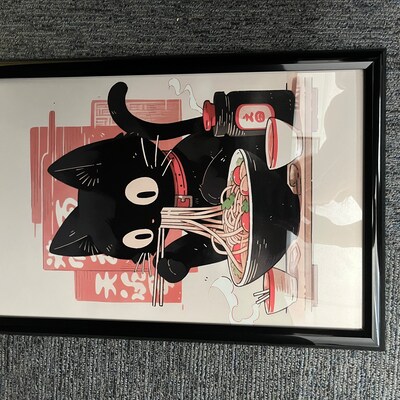 Noodle Black Cat Poster Tokyo Art Print Edo Period Ramen Noodles Art ...