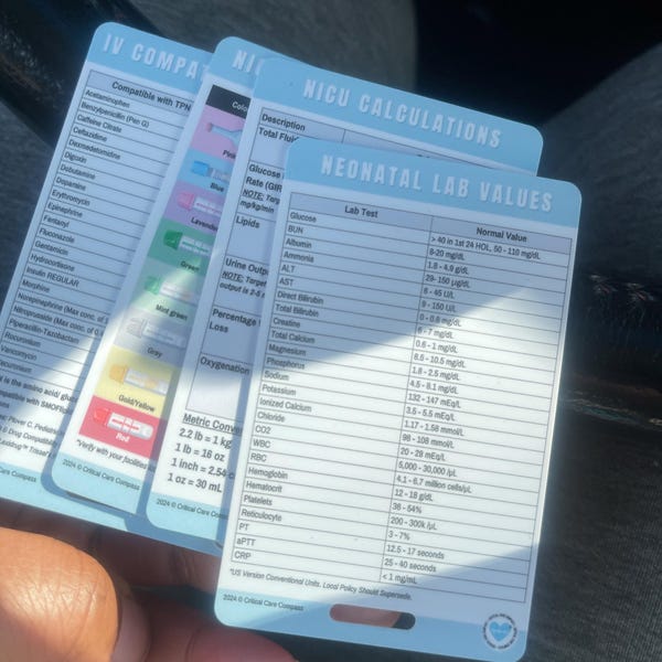 IV and TPN Compatibility Reference Card Perfect for ICU or Emergency