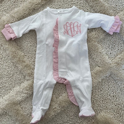 Baby Girl Coming Home Outfit, Monogrammed Footie, Ruffle Footie White ...