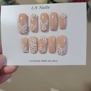 Press on Nails Nude Press on Nails Press Ons Floral Nails - Etsy