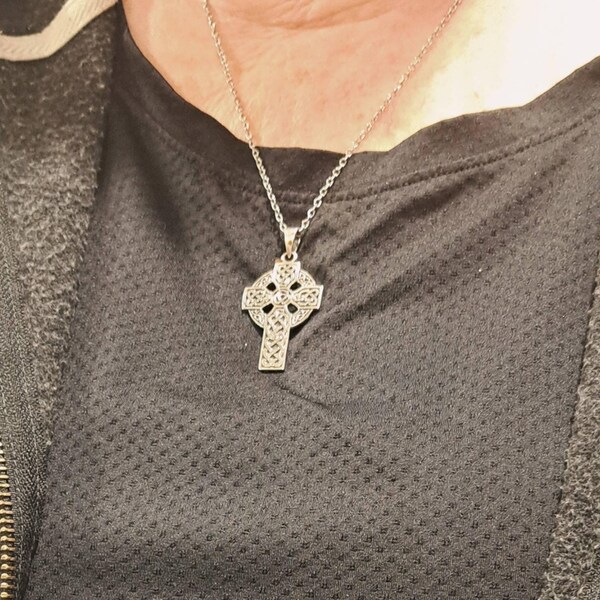 Large Handcast 925 Sterling Silver Irish Celtic Cross Pendant + Free ...