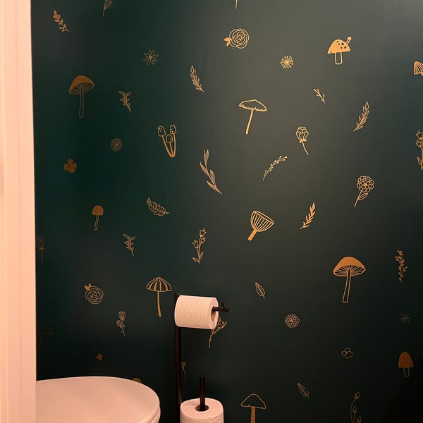 Botanical Wall Decals - Modern Vinyl Decal Set, Flower Blossoms, Leaf ...