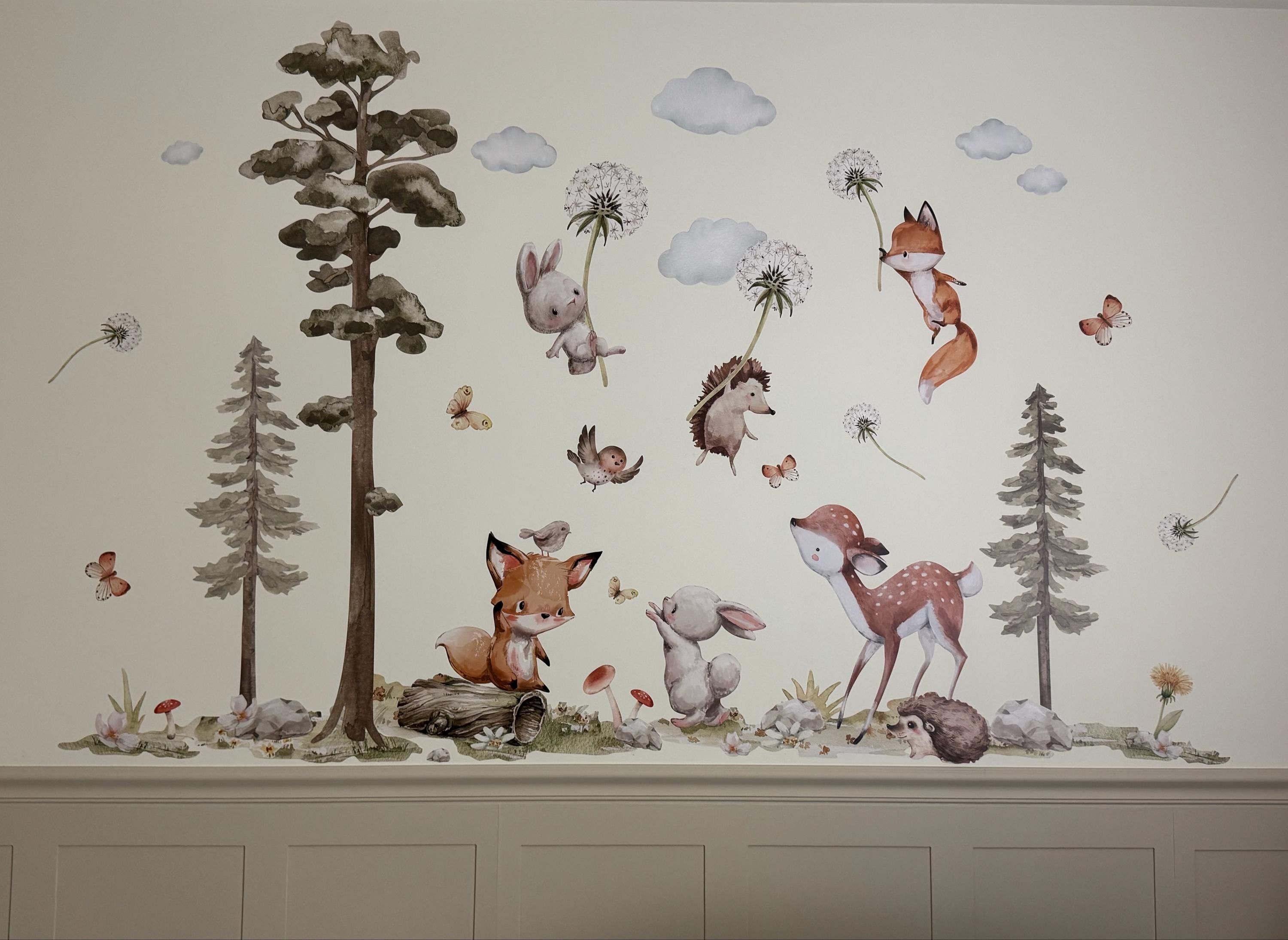 XXL Sticker Set Forest Animals Wall Stickers for Children's Room Dandelion Animals Wall Decal for Baby Room Wall Sticker Decoration Self-Adhesive DK1137