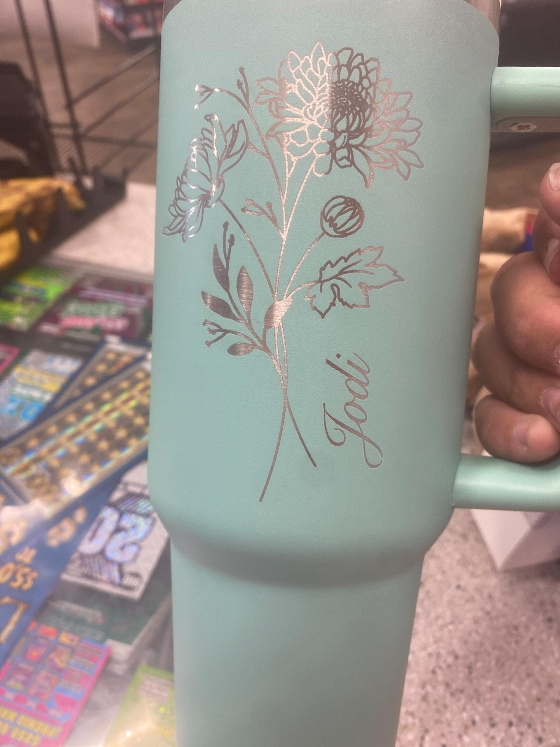 Personalized Birth Flower 40oz Tumbler | Custom Bridesmaid, Mom, Gift for Girls' Trip & Vacation