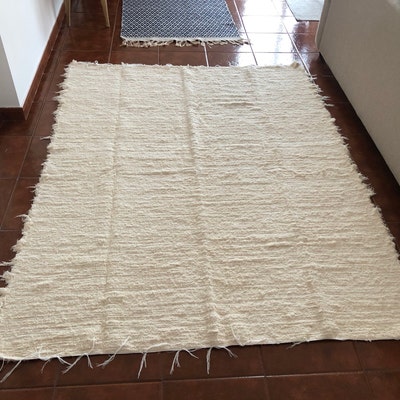 Large Handwoven Cream Rug, Bedroom Rug, Cotton Carpet, Living Room Rug ...