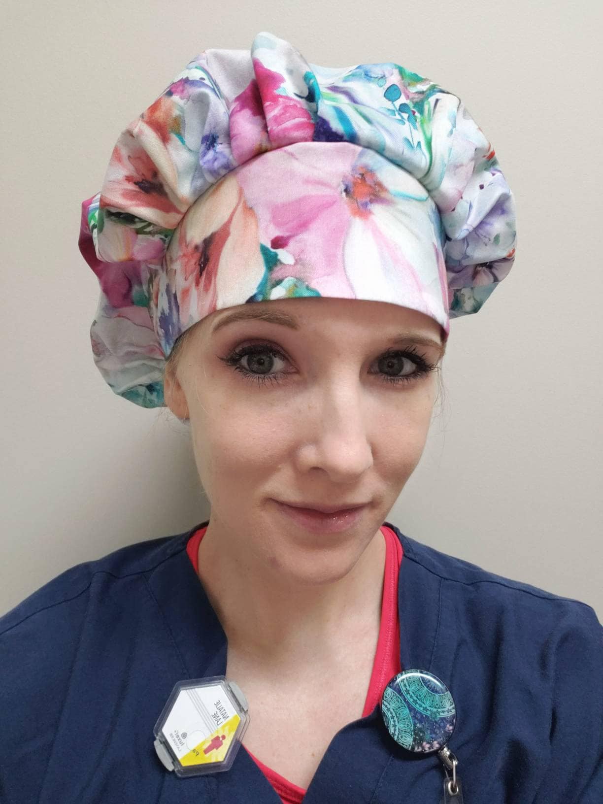 Watercolor Floral Scrub HatScrubHeadsBouffant Scrub HatsScrub Caps