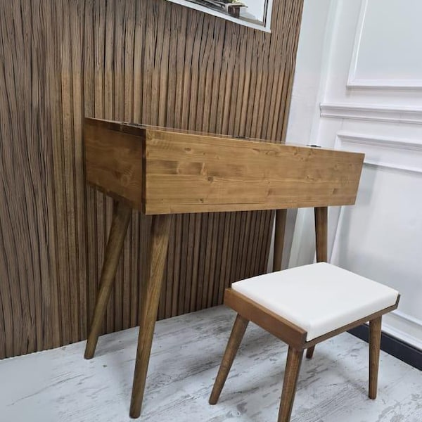 Mid Century Digital Piano Stand With Bench – Handmade Wood Keyboard ...