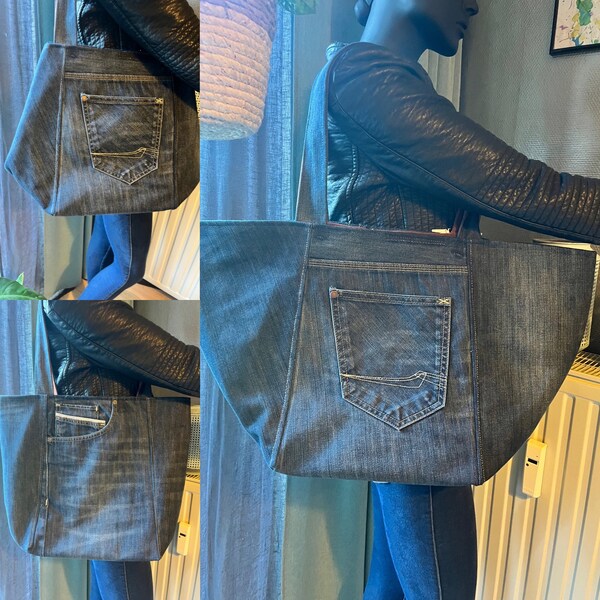 Tote Bag Sewing Pattern Jeans Handbag With Folded Sides DIY Denim Bag