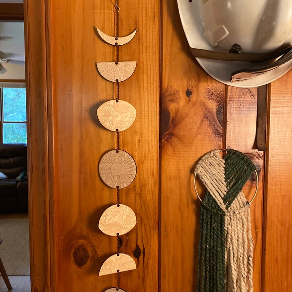 Floral Engraved Moon Phases Wall Hanging: Birch Wood Lunar Garland - Etsy