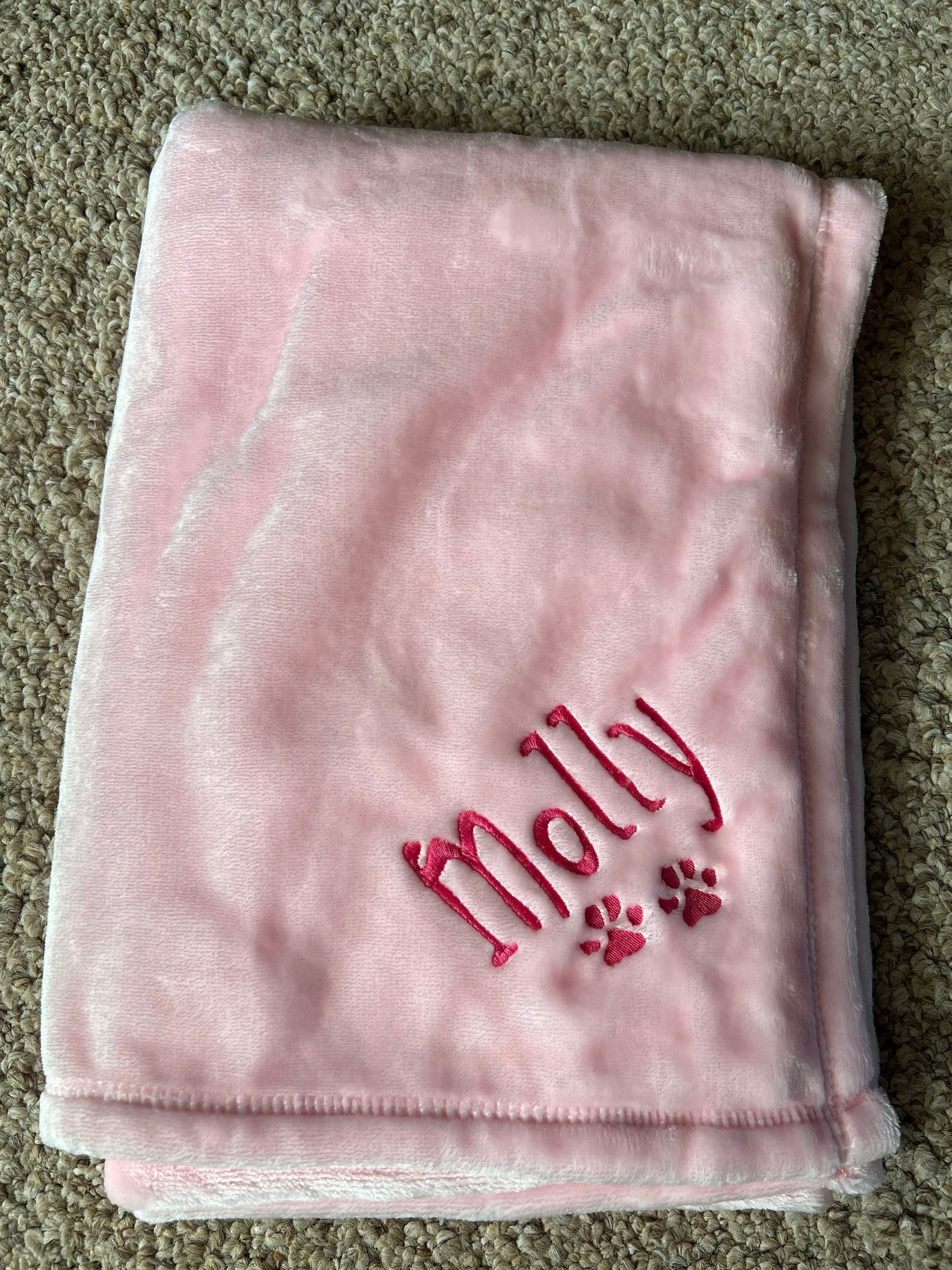 Personalized Soft Blanket for Pet | Blanket with Dogs Name | Blanket with Cats Name Custom Embroidered Blanket for Dog, Cat, with Paw Prints