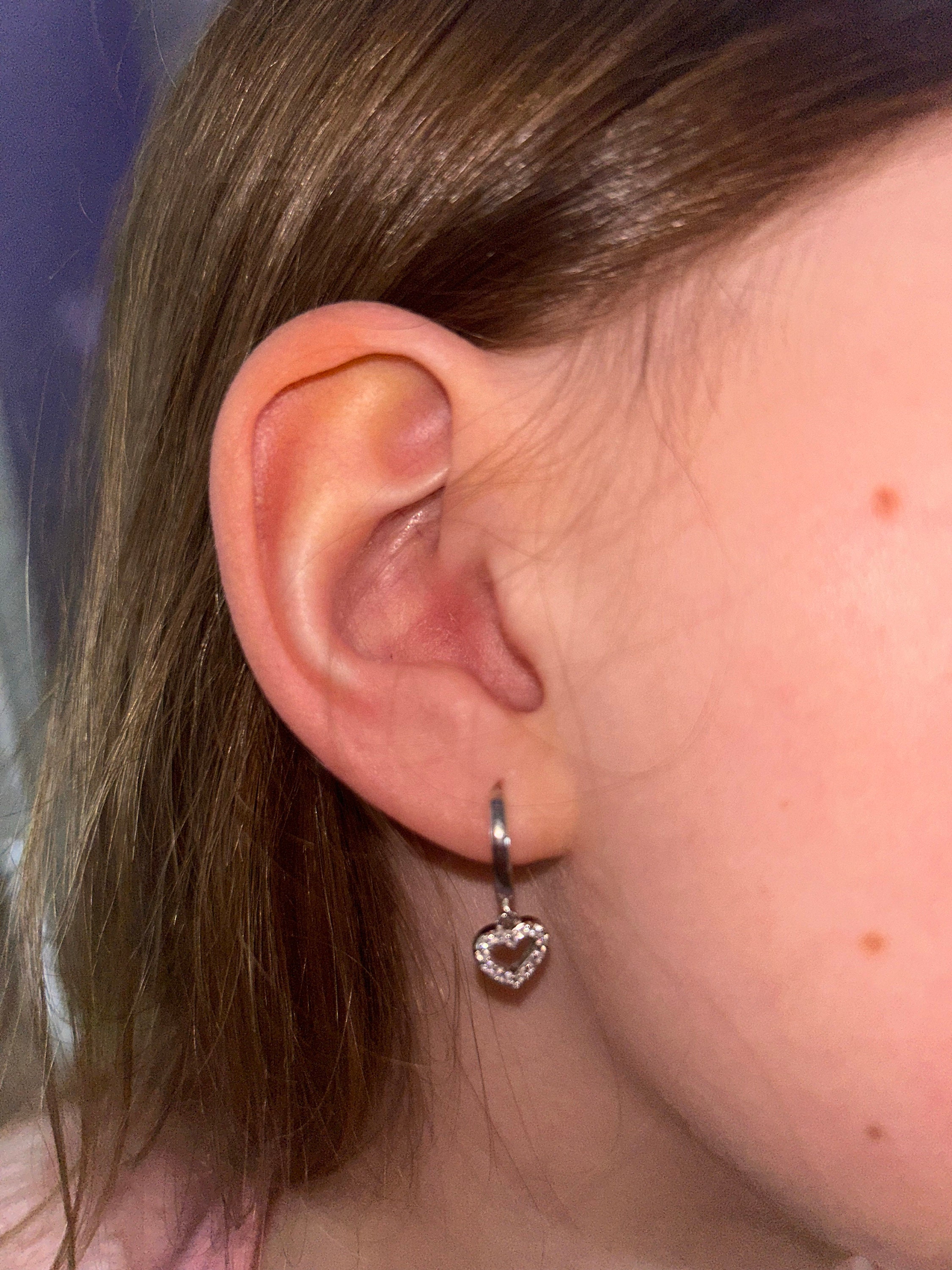 Tiny CZ Heart Dangle Huggie Hoop in Sterling Silver, Silver or Gold or Rose Gold, Skinny CZ Heart Earrings, Heart Huggie Hoops