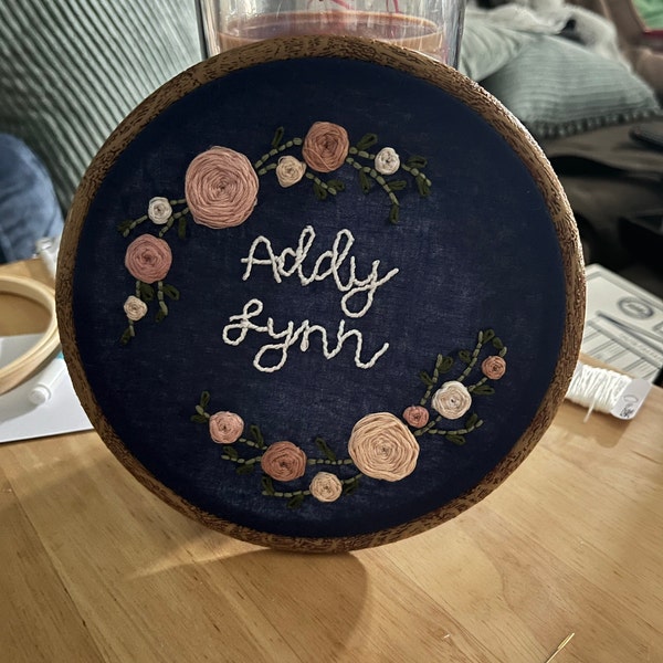 Floral Name Hoop Pattern | Embroidery Hoop Art PDF Pattern | Digital ...