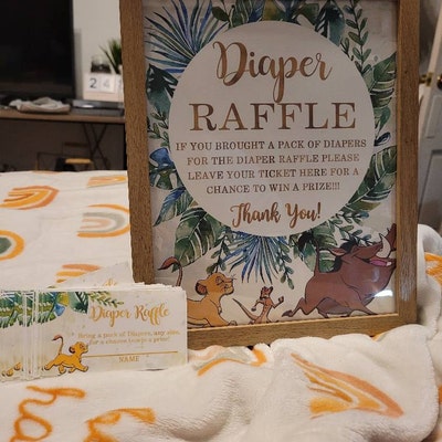 Lion King Baby Shower Diaper Raffle Sign and Card, Lion Baby Shower ...